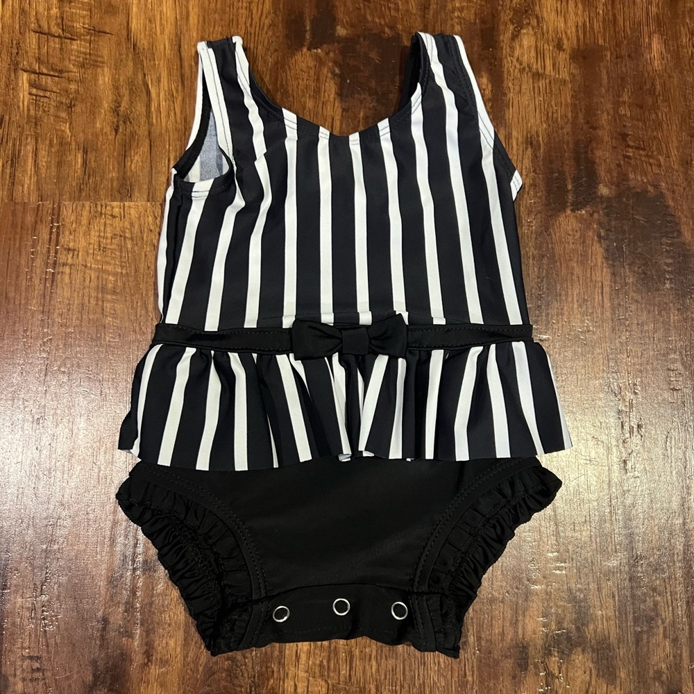 Ruffle Butts Black and White Striped One Piece Swimsuit